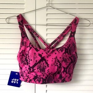 NEW Sports Bra Workout Top Racerback - Hot Pink Black - JoyLab - Snake Print  XS